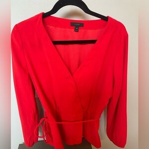 J. Crew Red Wrap Blouse